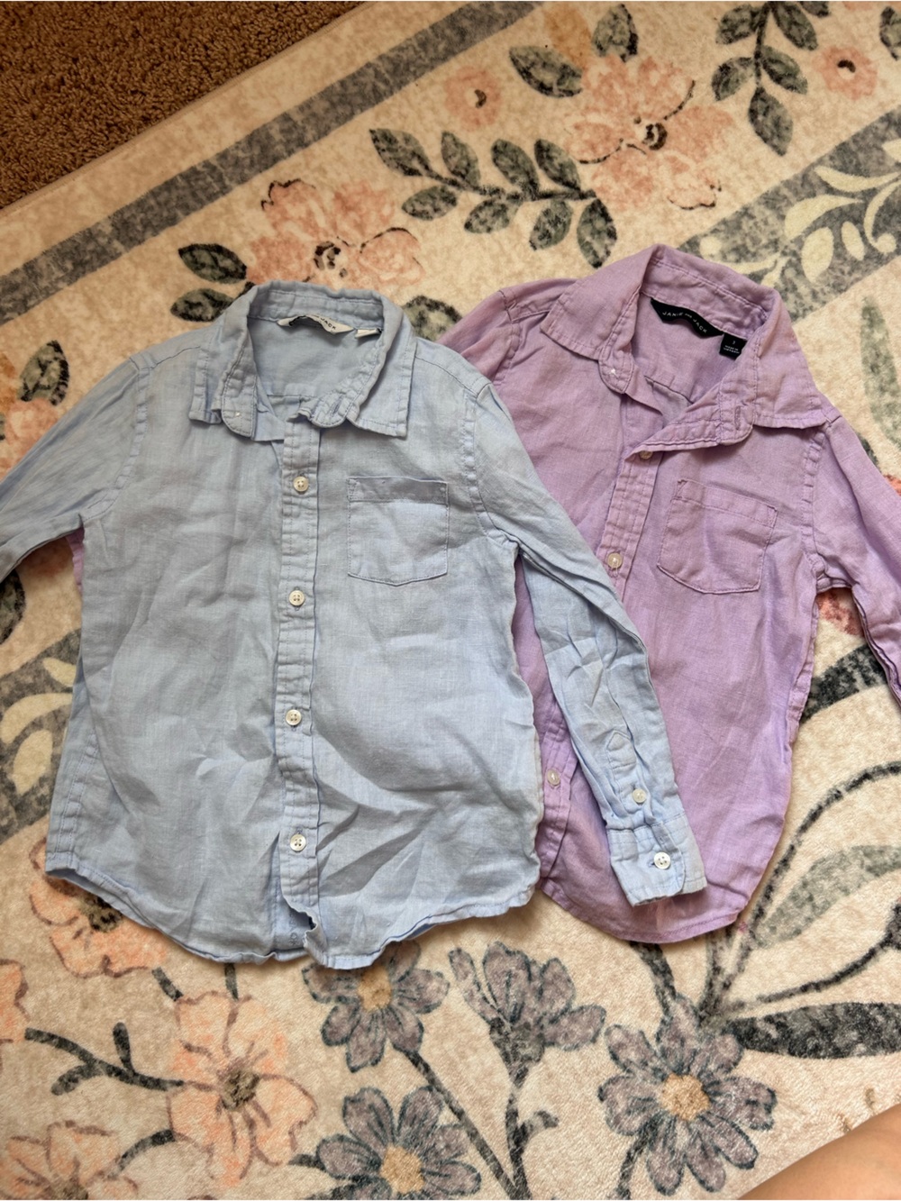 3T 100% Linen Janie & Jack Button-Down Shirts- Set of 2: Blue and Lavender